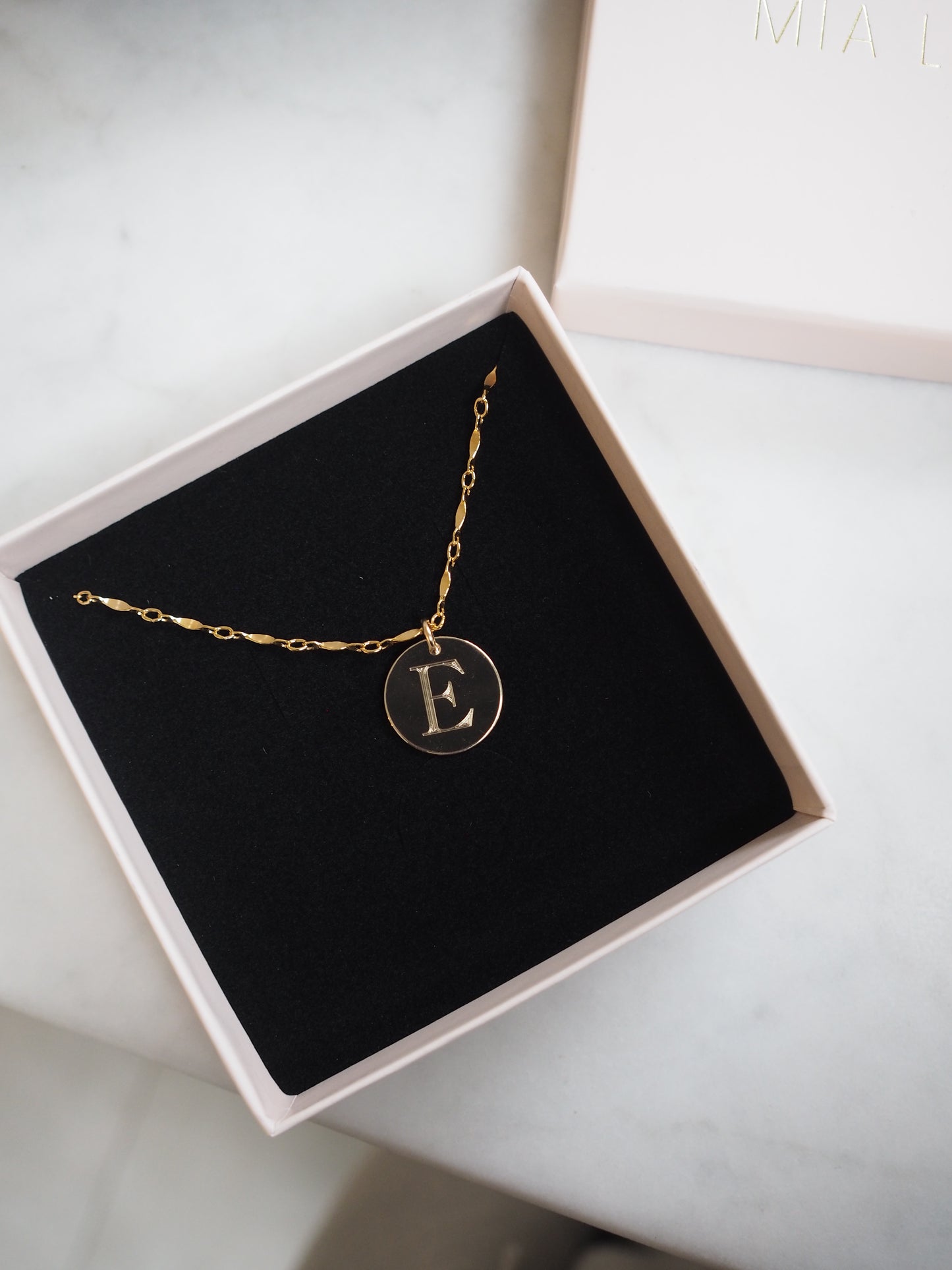 Mia ~ Engraved Initial Disc Necklace