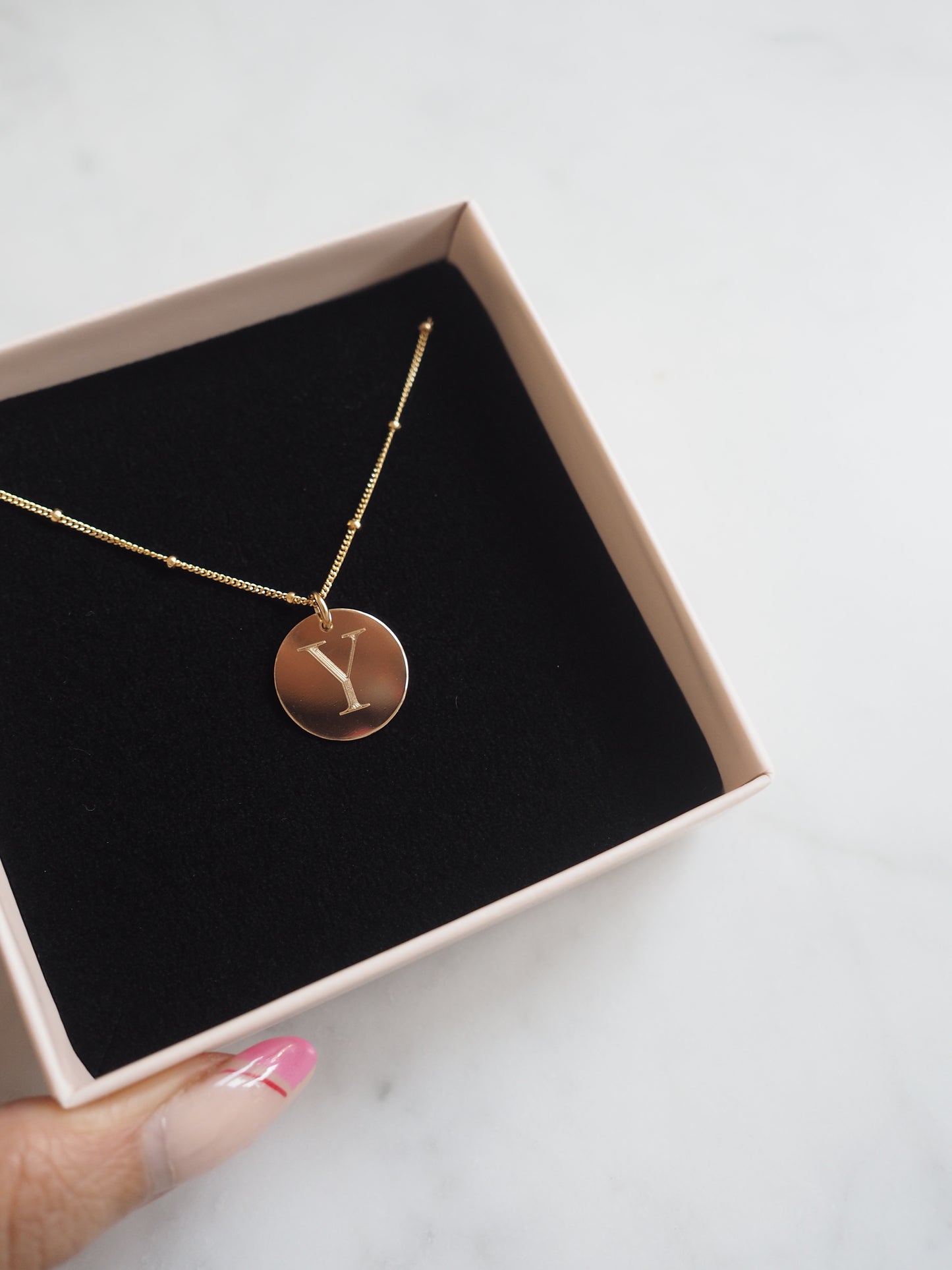Mia ~ Engraved Initial Disc Necklace