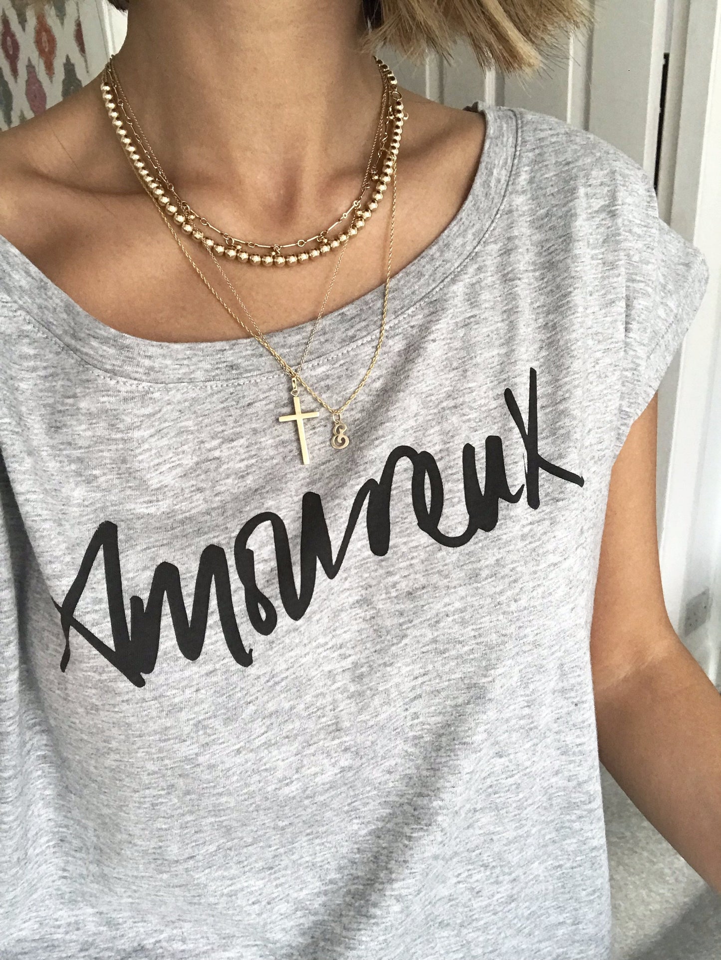 Grey Amoureux Open Neck Tee