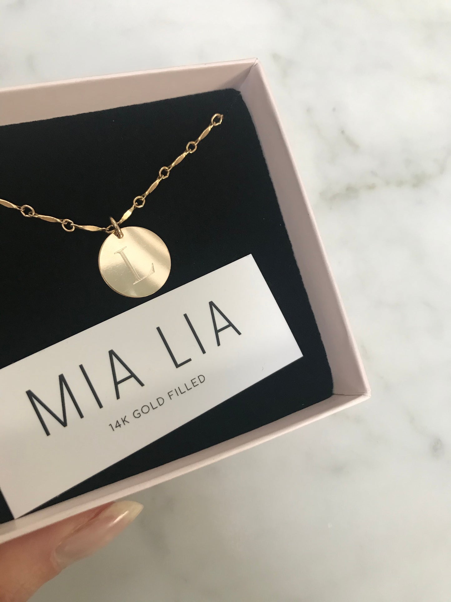 Mia ~ Engraved Initial Disc Necklace