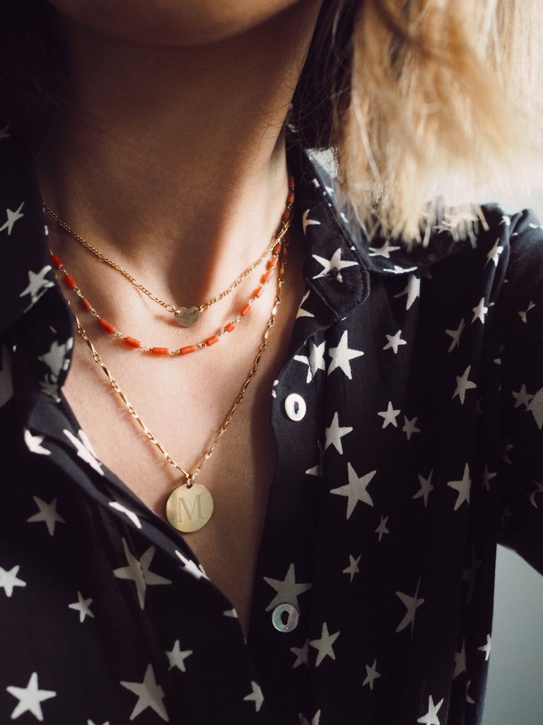 Mia ~ Engraved Initial Disc Necklace