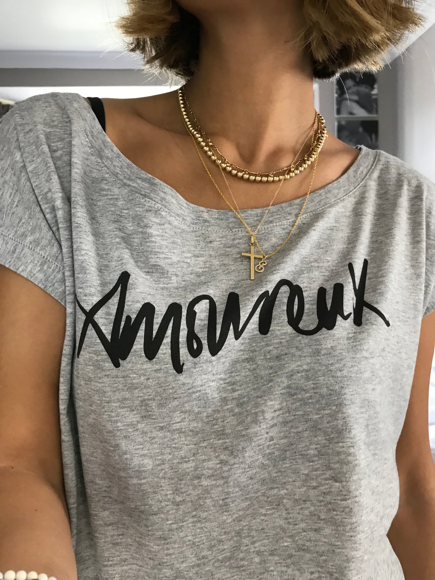 Grey Amoureux Open Neck Tee