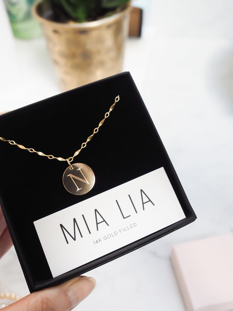 Mia ~ Engraved Initial Disc Necklace