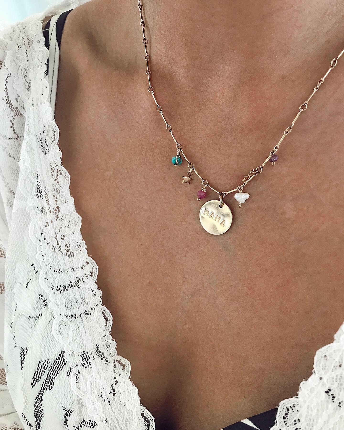 Birthstone 'Mama' Disc Necklace