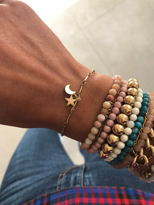 Moon and Star Bar Link Bracelet
